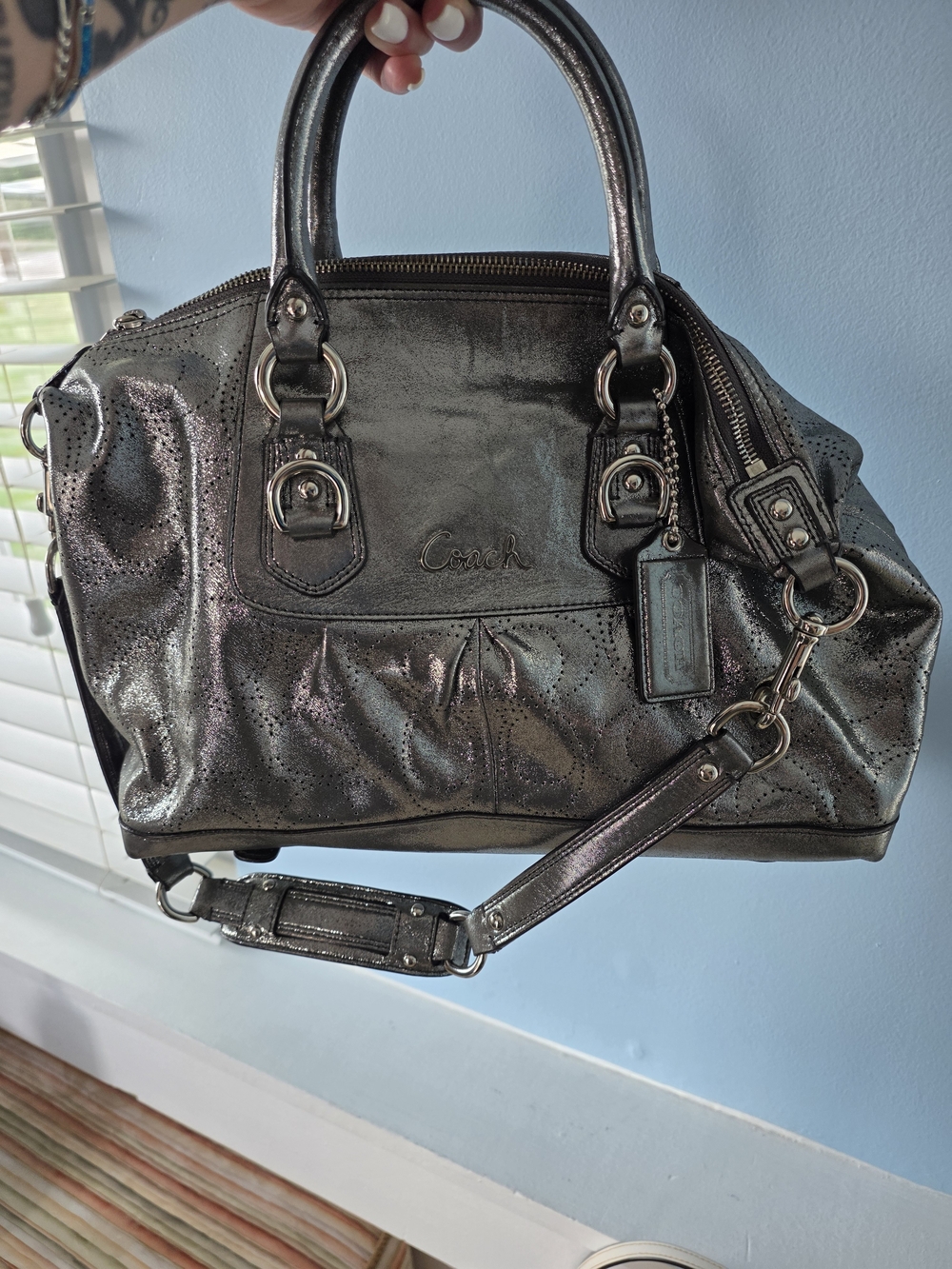 Coach Metallic Gray Leather Satchel